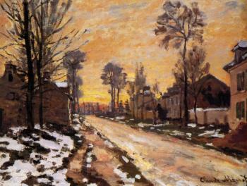 尅勞德 莫奈 Road at Louveciennes, Melting Snow, Sunset